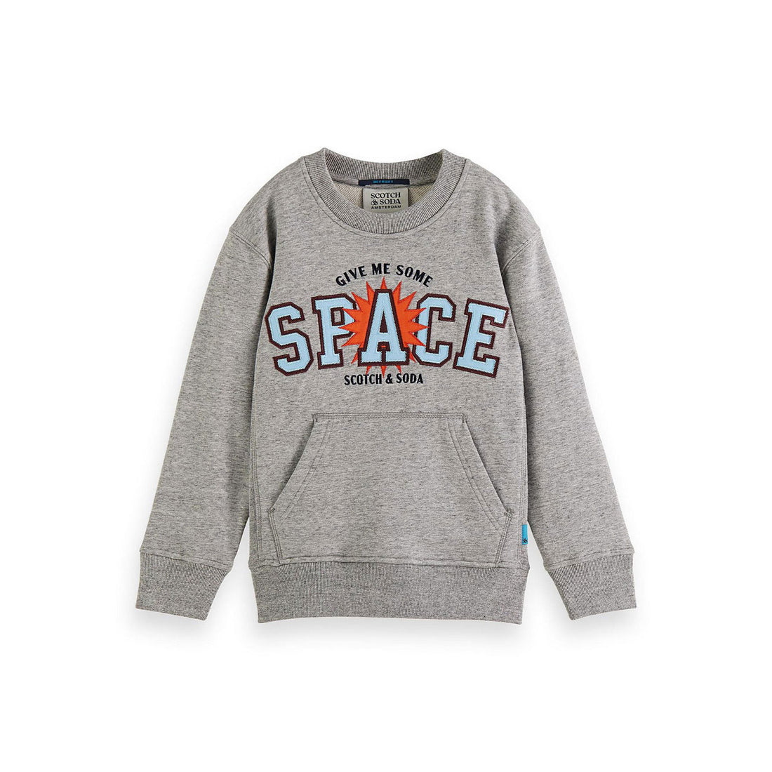 Scotch Shrunk Grey Melange Worked Out Artwork Crewneck Sweatshirt