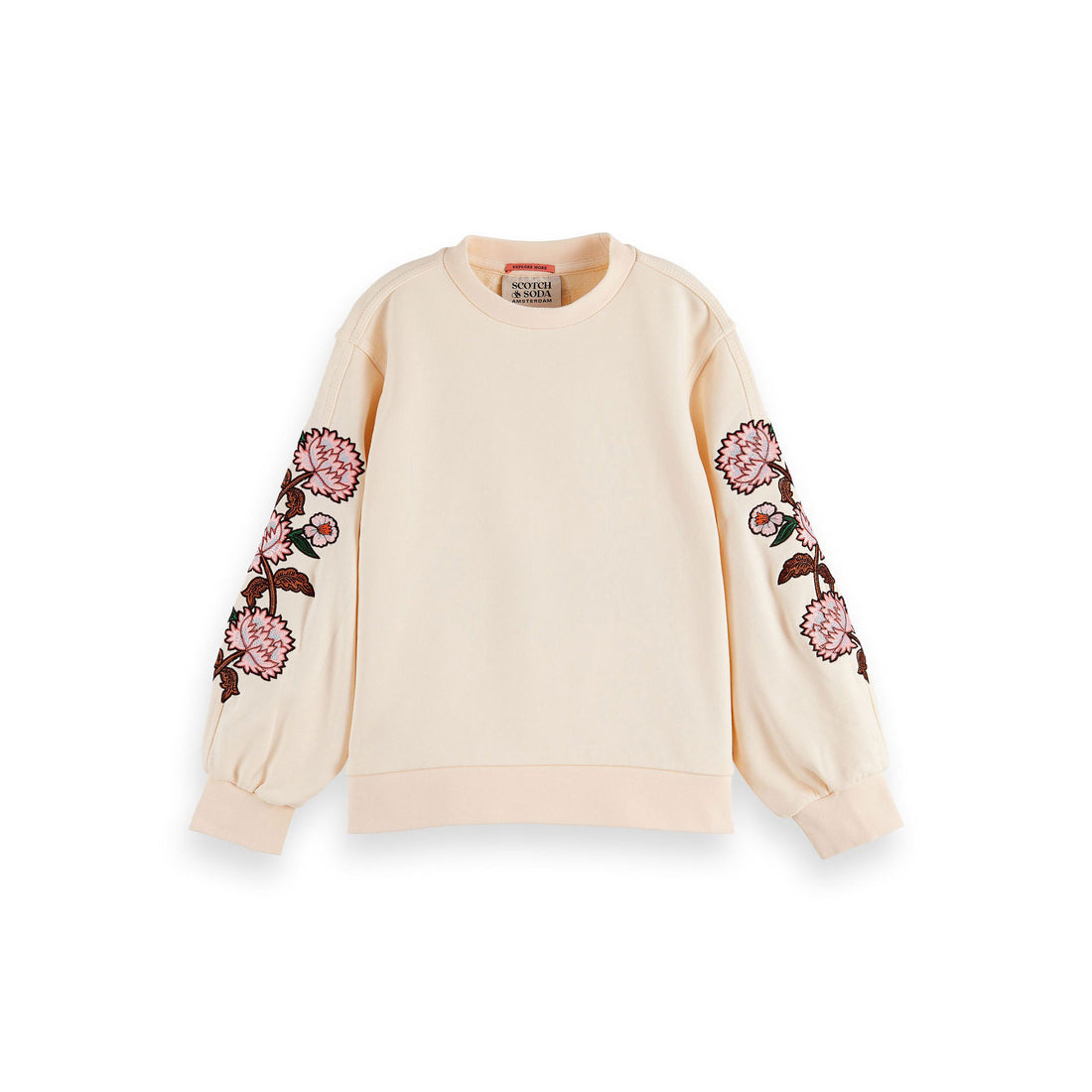 Scotch Shrunk Off White Embroidered Volume Sleeved Sweatshirt