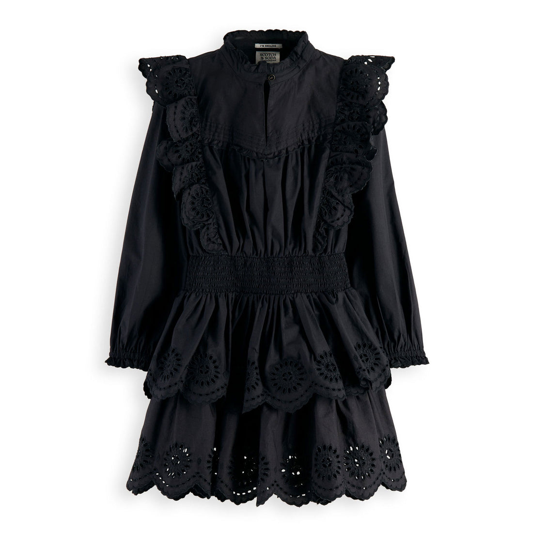 Scotch Shrunk Black Worked-Out Embroidery Anglaise Dress
