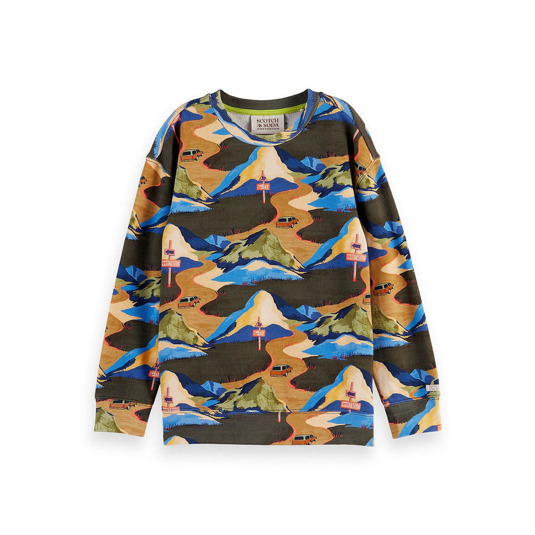 Scotch Shrunk Green Allover Printed Roads Crewneck Sweatshirt