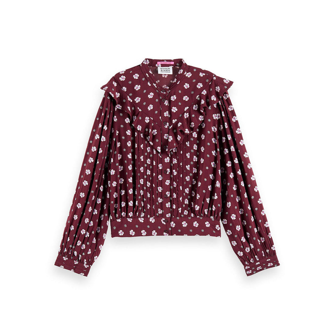 Scotch Shrunk Burgundy All-Over Printed Ruffle Shirt