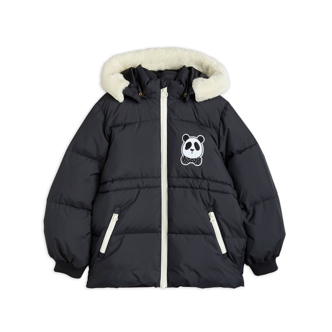 Mini Rodini Black Panda Hooded Puffer Jacket