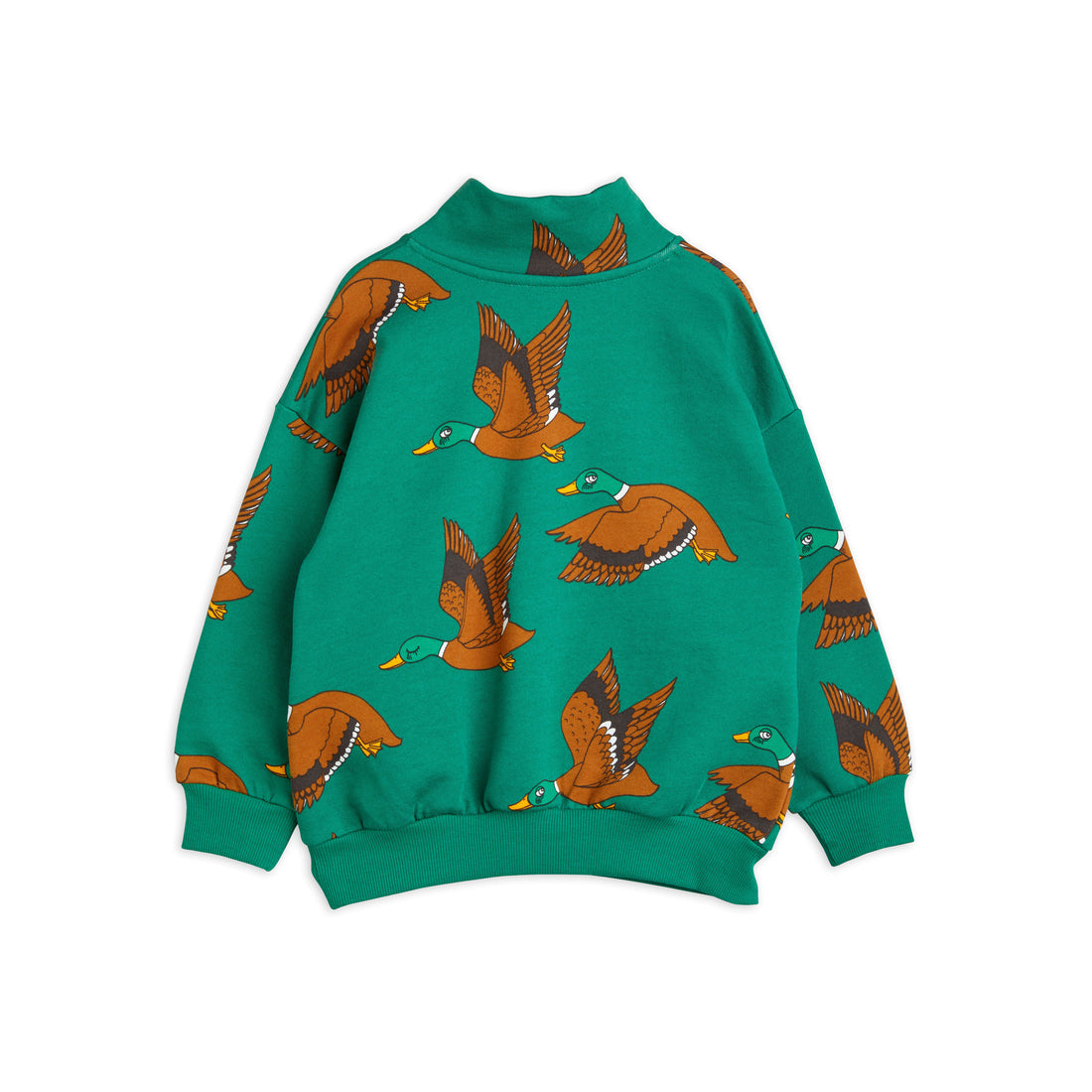 Mini Rodini Green Ducks Aop Halfzip Sweatshirt
