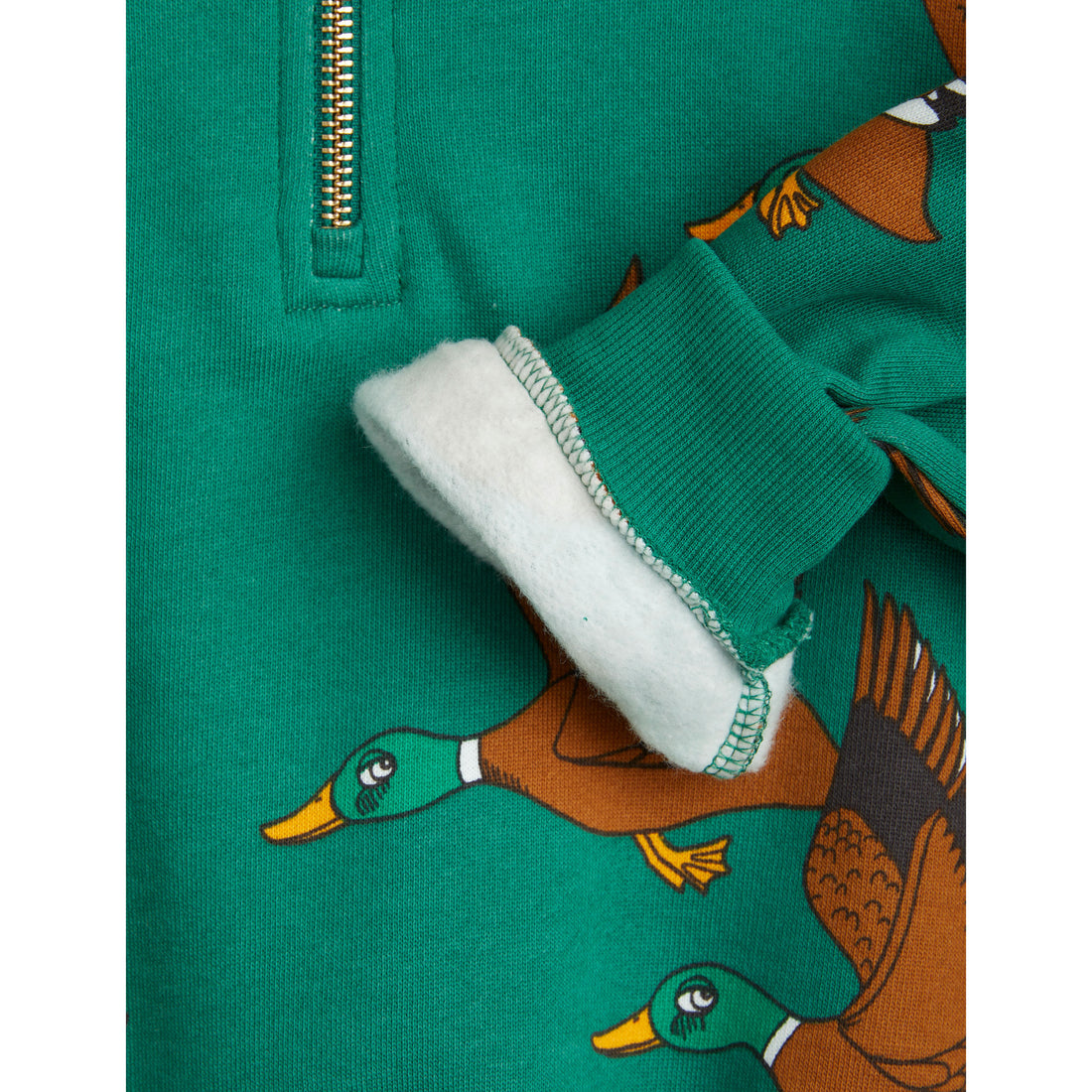 Mini Rodini Green Ducks Aop Halfzip Sweatshirt