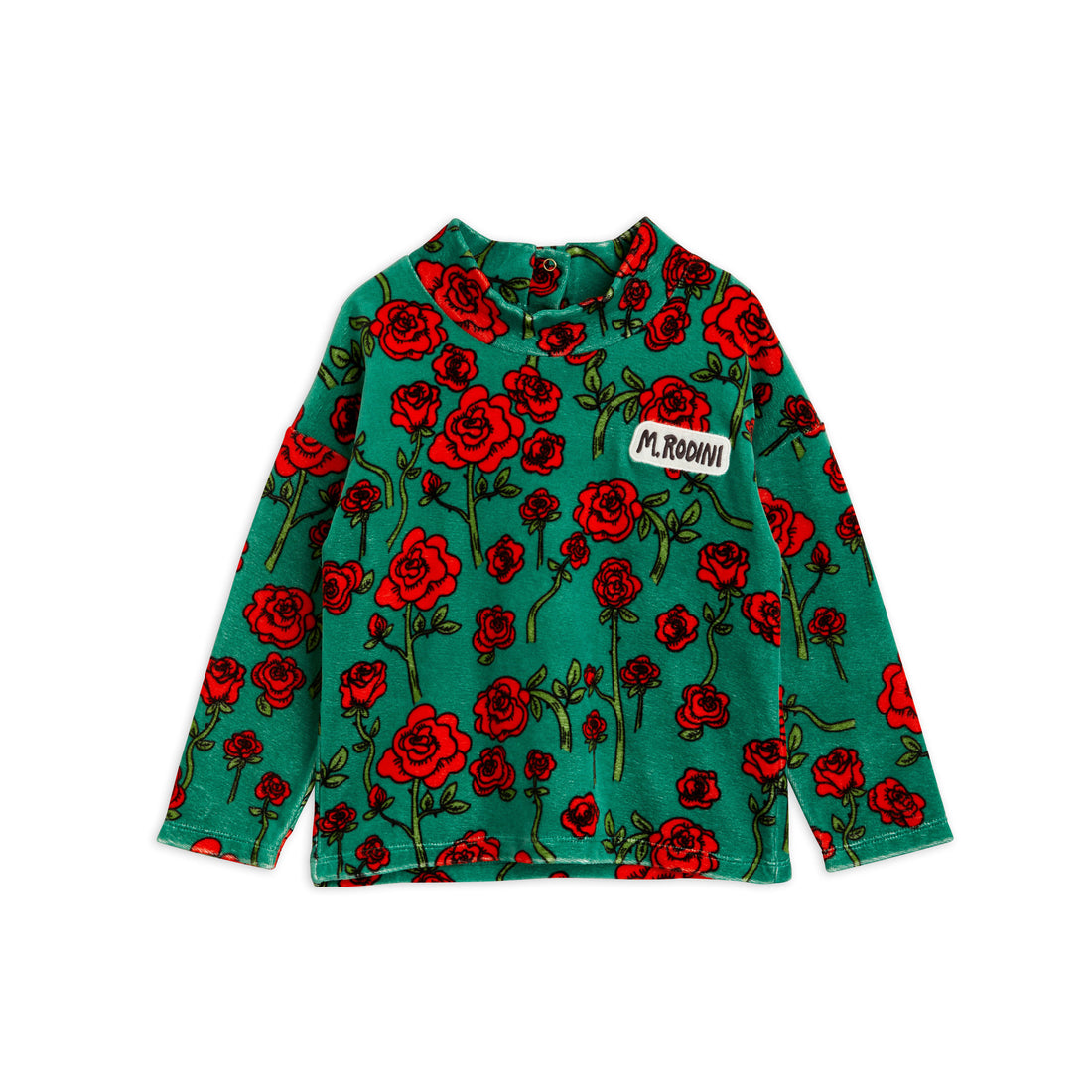 Mini Rodini Green Roses Velour Sweater