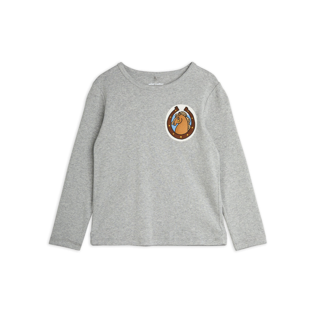 Mini Rodini Grey Melange Horses Patch Ls Tee