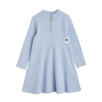 Mini Rodini Blue Solid Rib Ls Dress