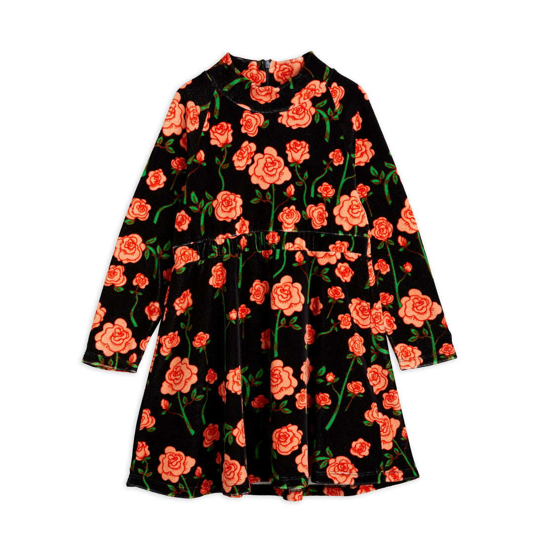 Mini Rodini Black Roses Velour Ls Dress