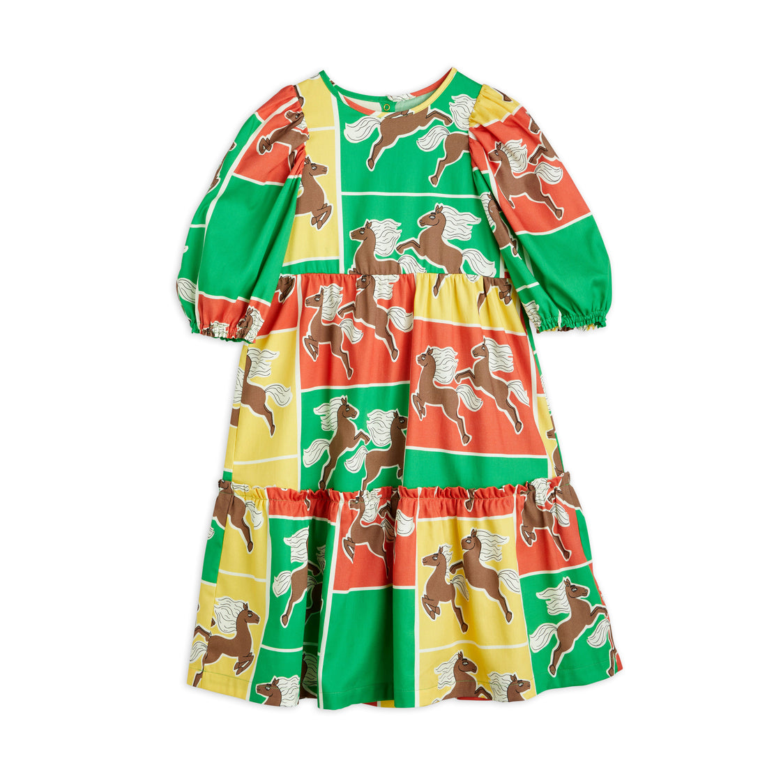Mini Rodini Multi Horses Woven Puff Sleeve Dress