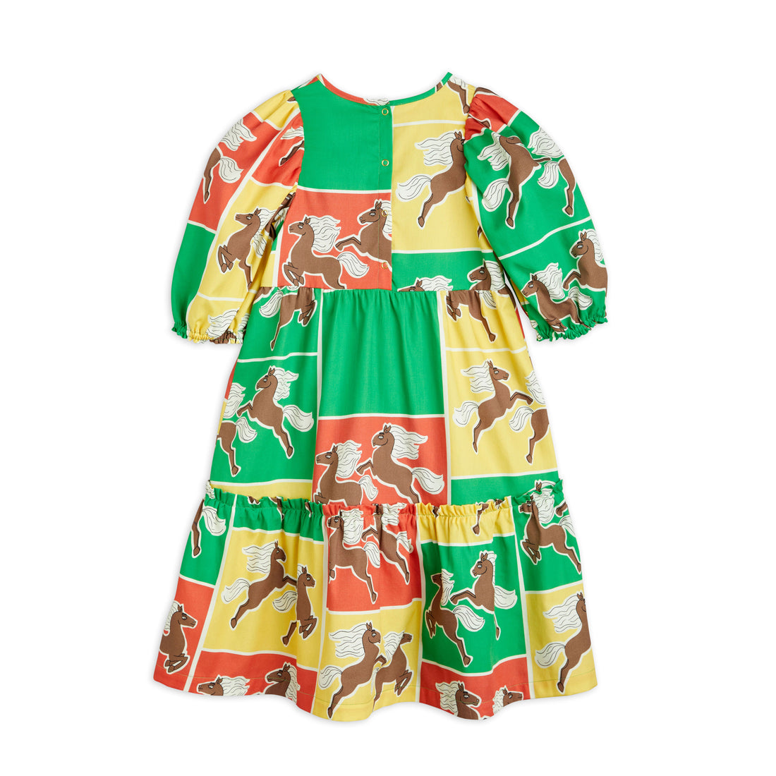 Mini Rodini Multi Horses Woven Puff Sleeve Dress