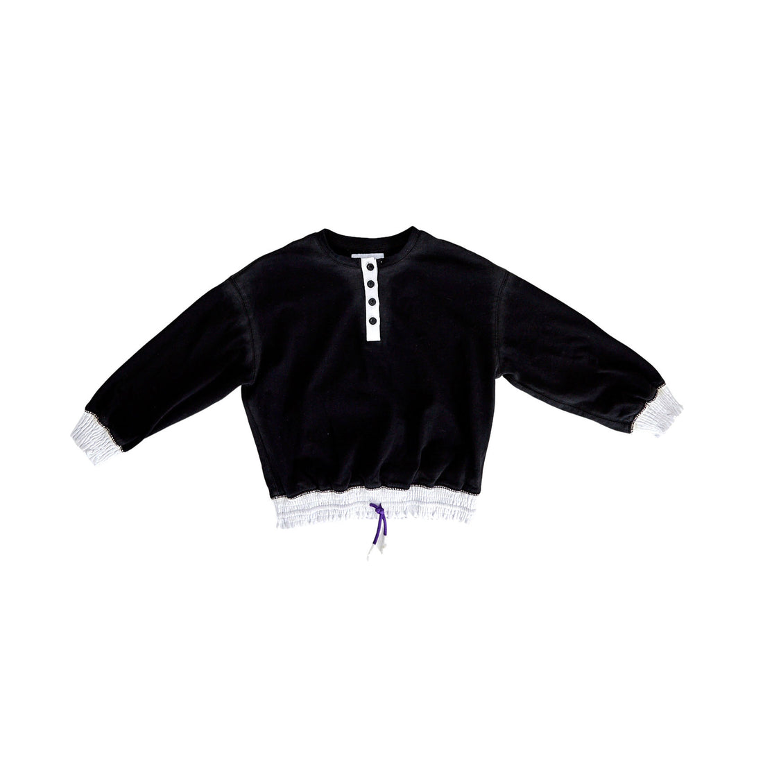 Hey Kid Black Washed Henley with Elastic Cuffs