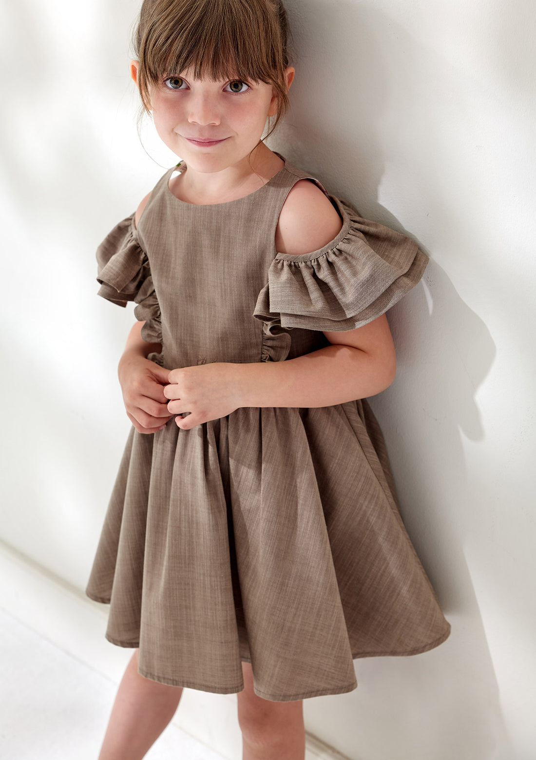 Philosophy Beige Sholder Ruffle Dress