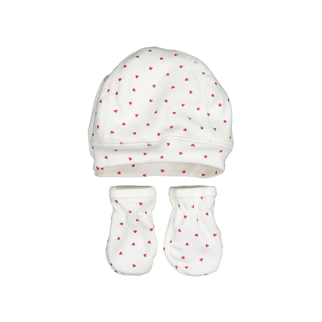 Petit Bateau Heart Print Hat And Mittens Set