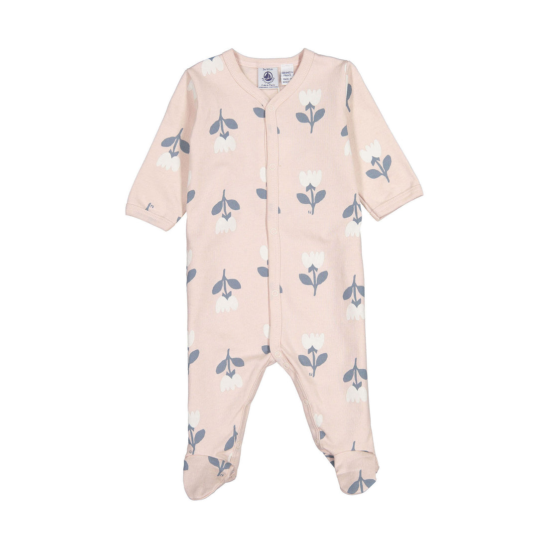 Petit Bateau Pink Flowers Front Snap Footie