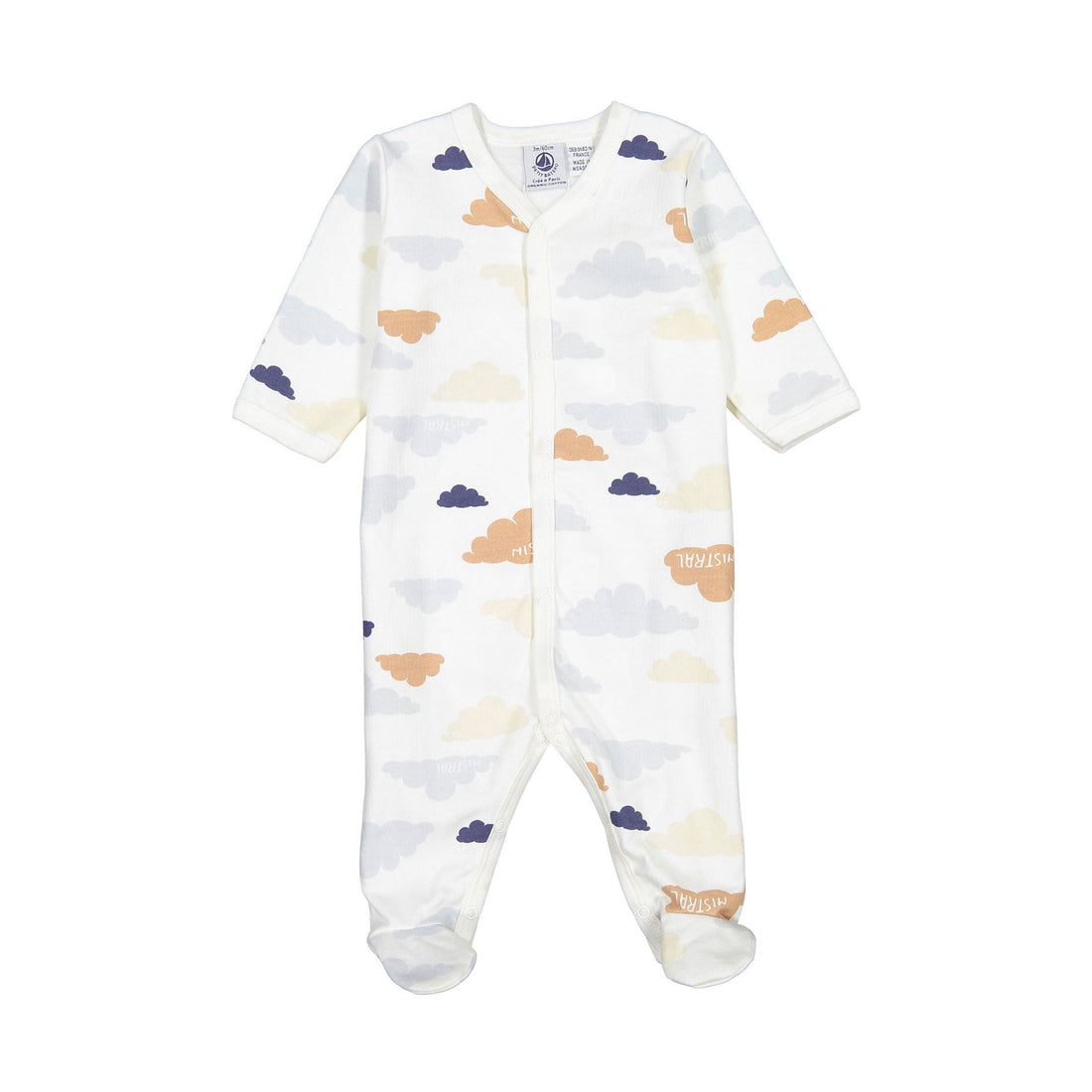 Petit Bateau White Cloud Front Snap Footie