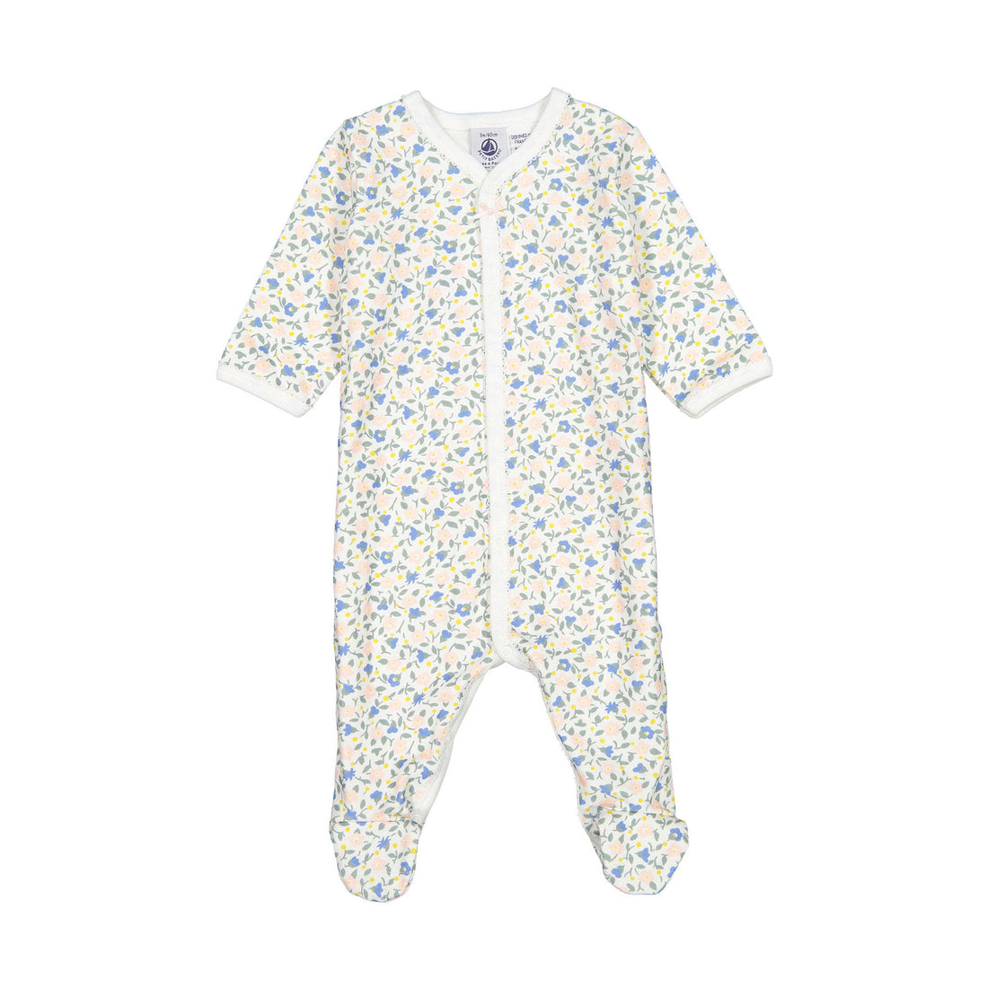 Petit Bateau Front Snap Floral Footie