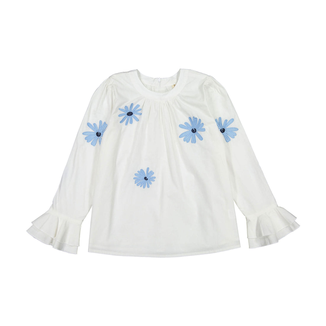 Ava and Lu White Flower Embroidered Blouse