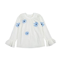 Ava and Lu White Flower Embroidered Blouse