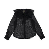 Ava and Lu Black Neck Tie Blouse