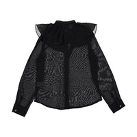 Ava and Lu Black Neck Tie Blouse