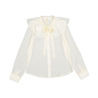 Ava and Lu Cream Neck Tie Blouse