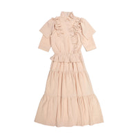 Ava and Lu Powder Ruffle Embroidered Midi Dress