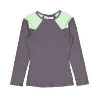 Ava Jeans Deep Grey Colorblock Ribbed Tee