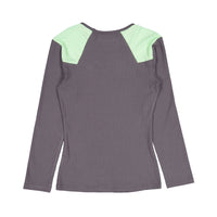 Ava Jeans Deep Grey Colorblock Ribbed Tee