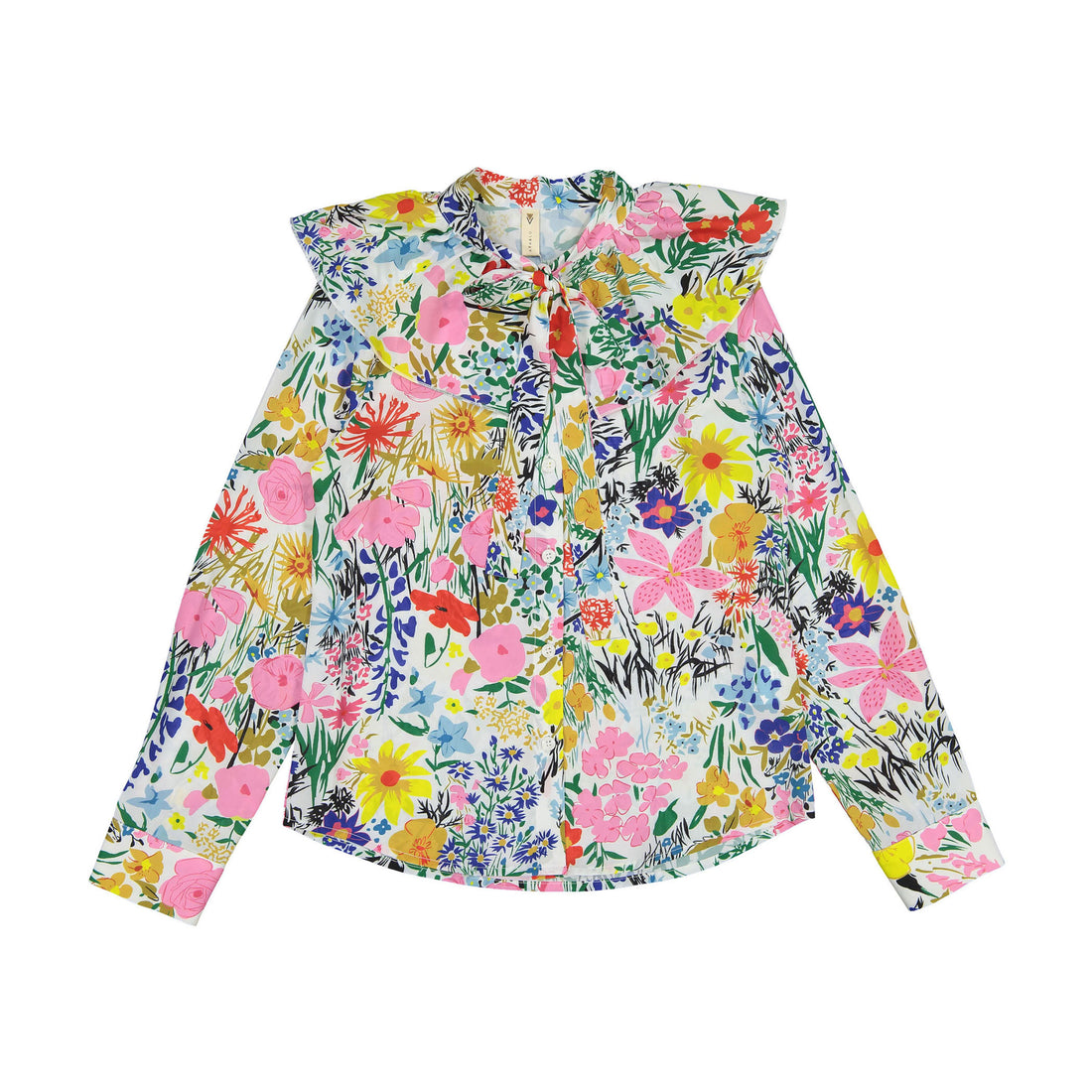 Ava and Lu Bright Floral Neck Tie Blouse