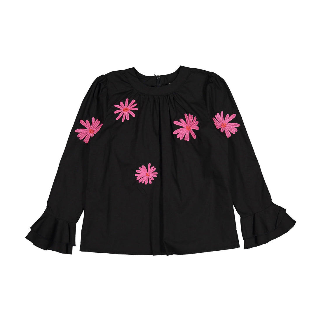 Ava and Lu Black Flower Embroidered Blouse