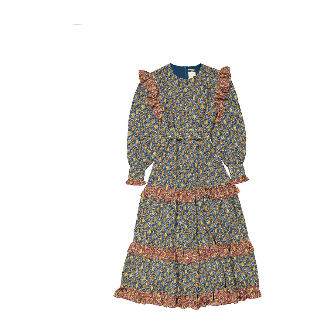 A4 Buttons Print Ruffled Dress