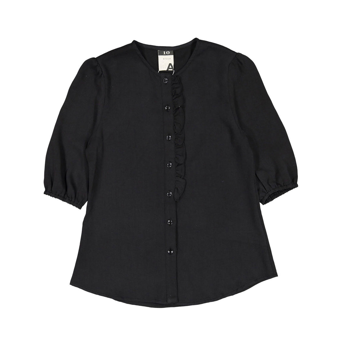 A4 Black Ruffle Button Top