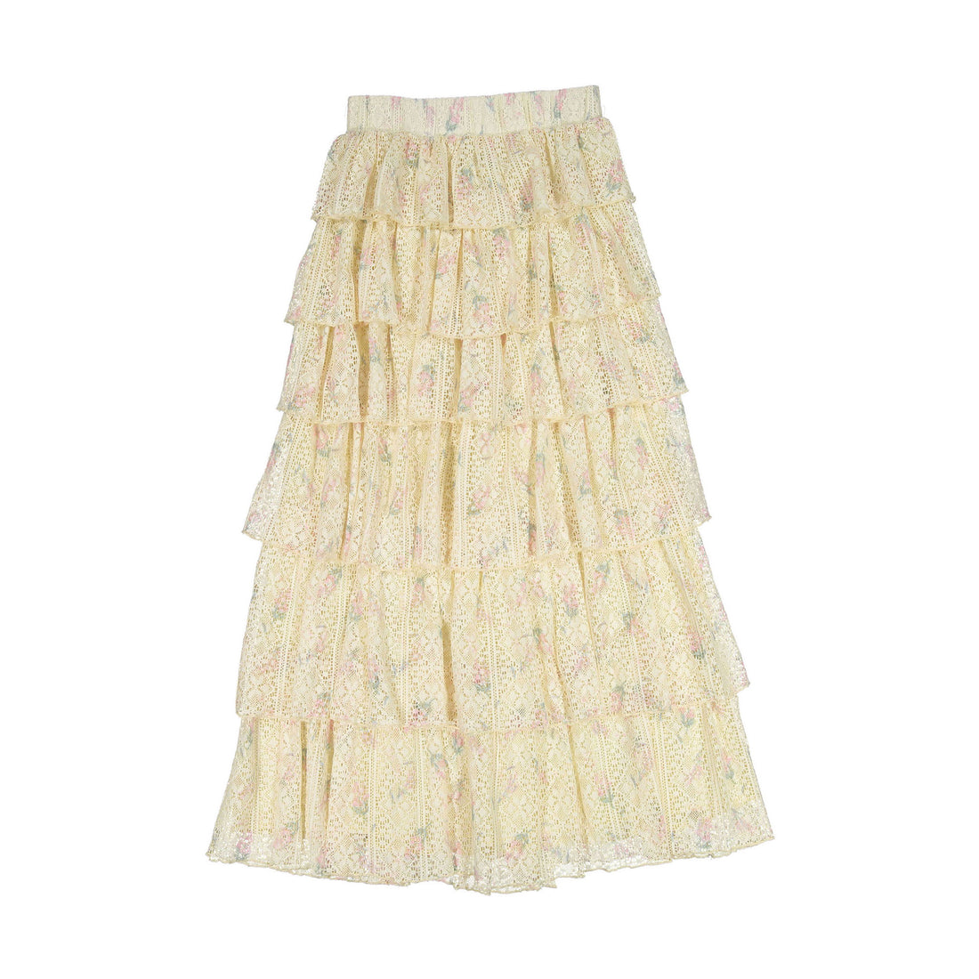A4 Cream Floral Lace Layered Skirt