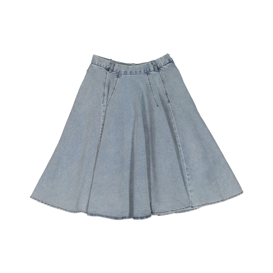 Ava Jeans Washed Denim Paneled Flair Skirt