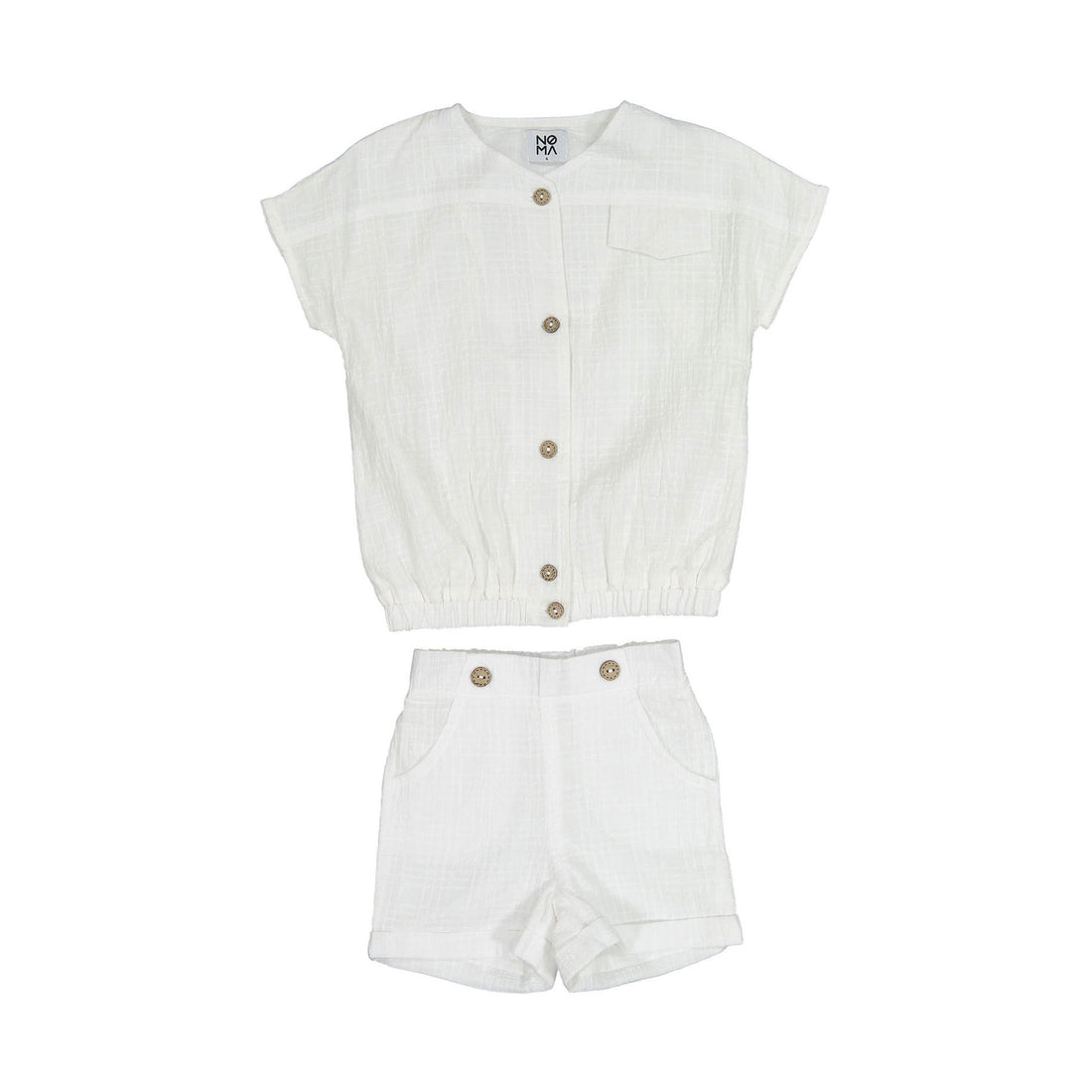 Noma White Plaid Texture Muslin Button Detail Shirt Set