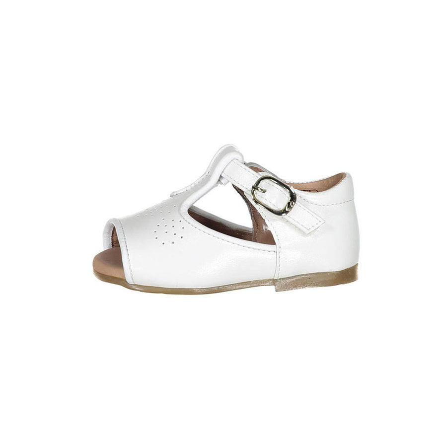 Papanatas White Leather Designed Open Toe Shoes