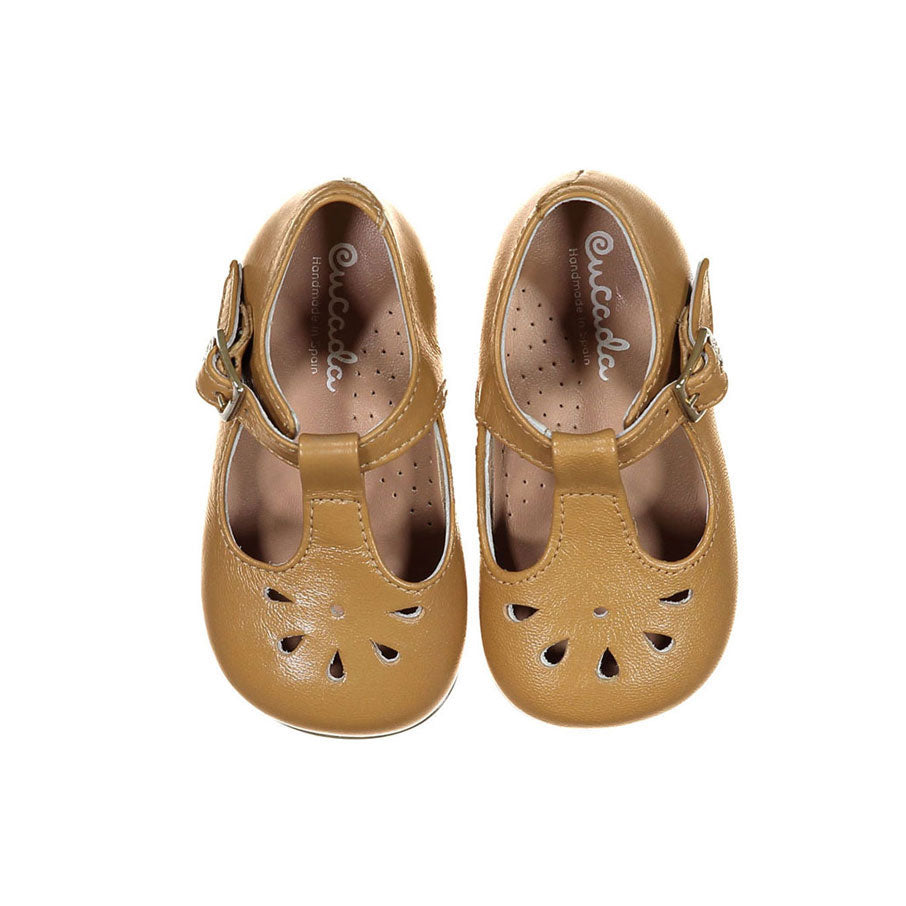 Papanatas Camel Leather Petal Detail Baby Shoes