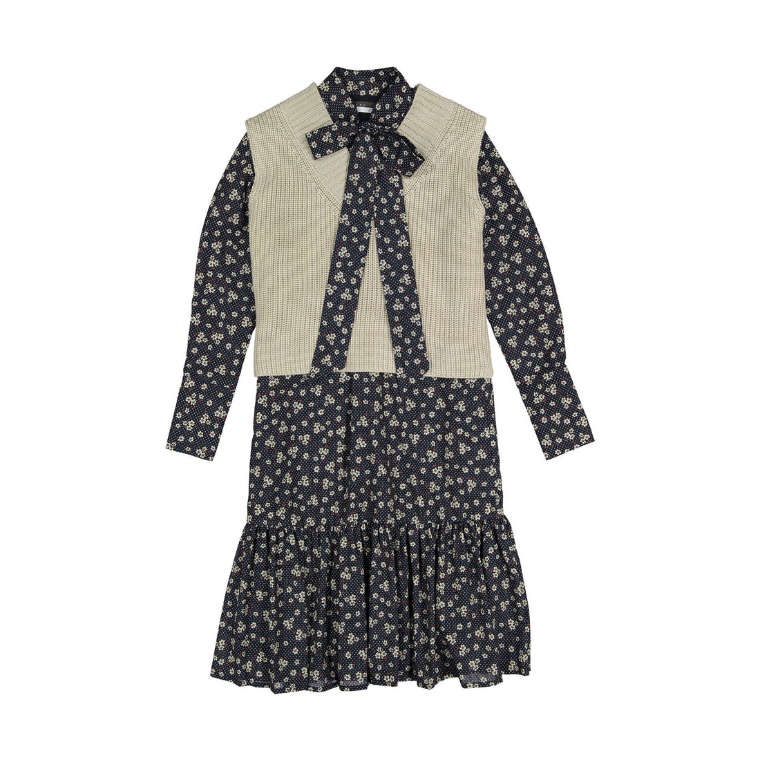 ROWE Navy Floral Dress with Knit Vest