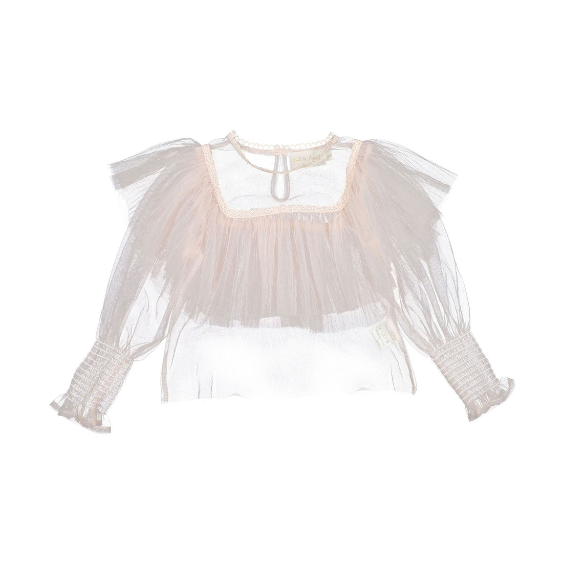 Petite Amalie Pale Pink Frilly Pleated Tulle Blouse