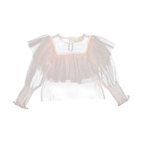 Petite Amalie Pale Pink Frilly Pleated Tulle Blouse