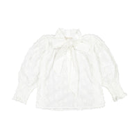 Petite Amalie White Daisy Embrodiered Bow Blouse