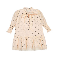 Petite Amalie Pink/Black Embrodiered Dot Bow Dress