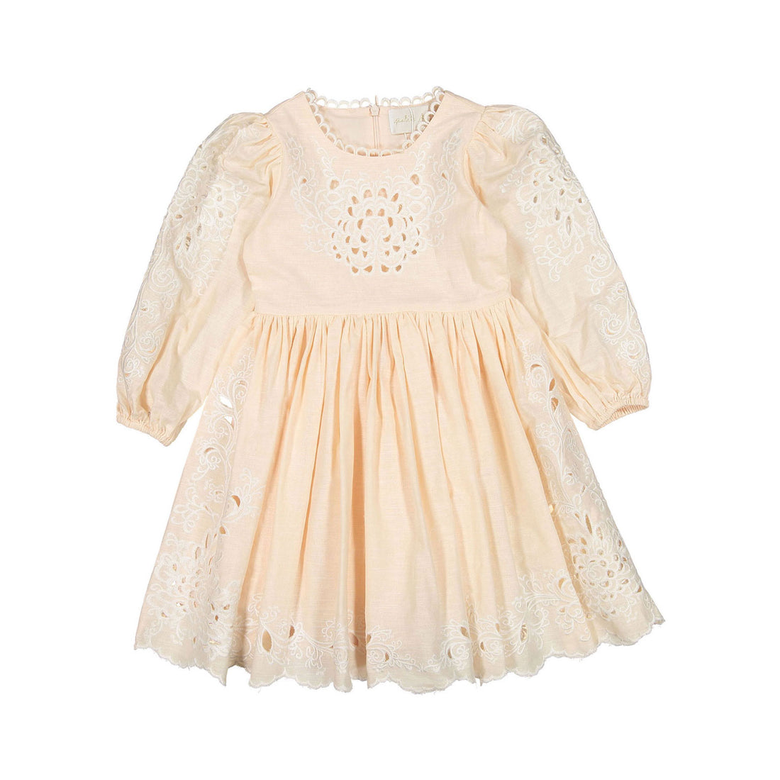Petite Amalie Peach/White Camilla Embroidered Linen Dress