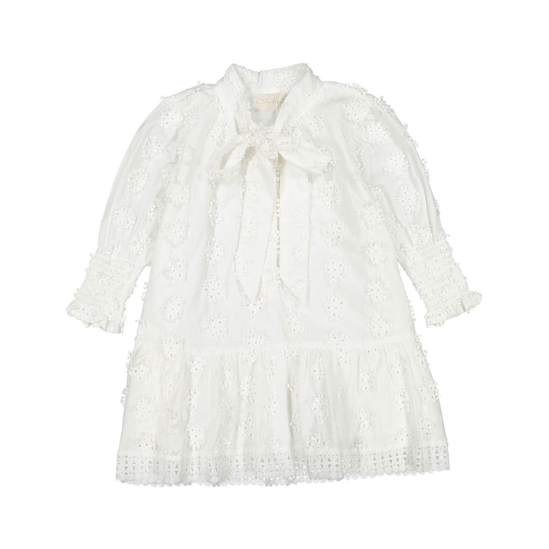 Petite Amalie White Daisy Embroidered Bow Dress