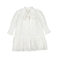 Petite Amalie White Daisy Embroidered Bow Dress