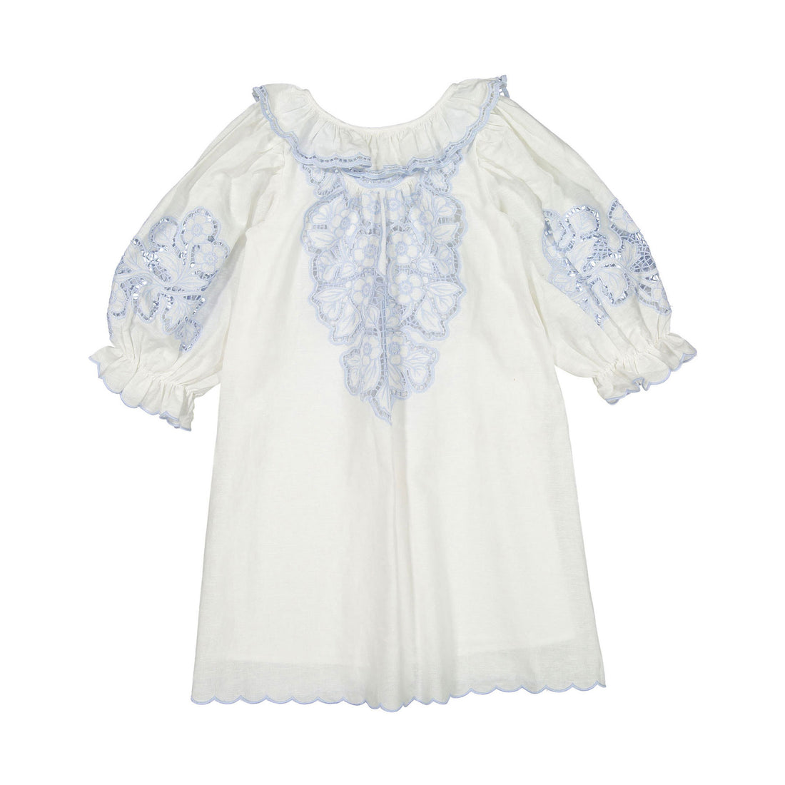 Petite Amalie White/Blue Linen Cut Out Dress