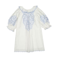 Petite Amalie White/Blue Linen Cut Out Dress