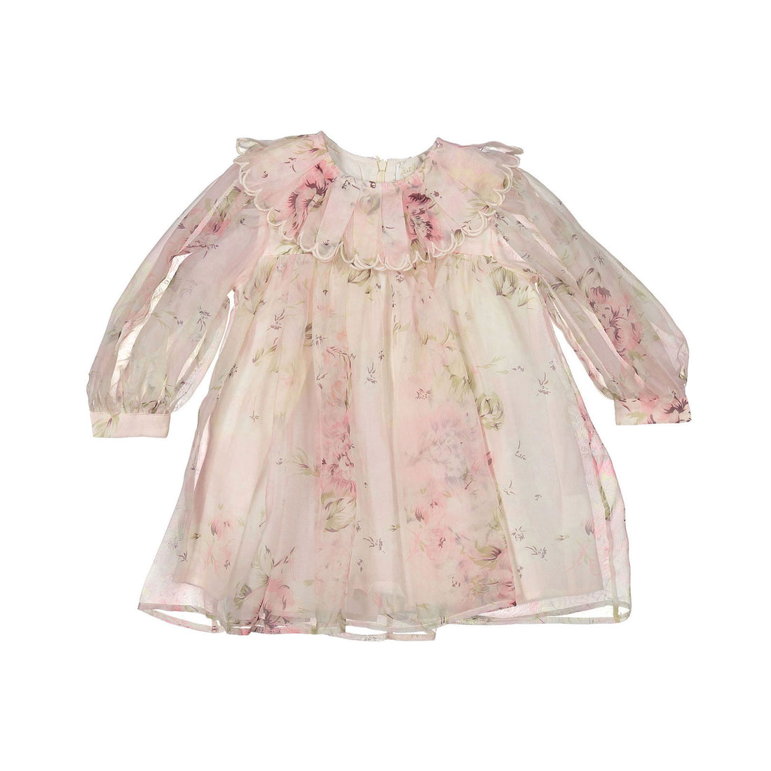 Petite Amalie Pink Print Rose Printed Organza Ruffle Collar Dress