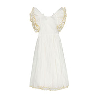 Petite Amalie White/Gold Scallop Dress
