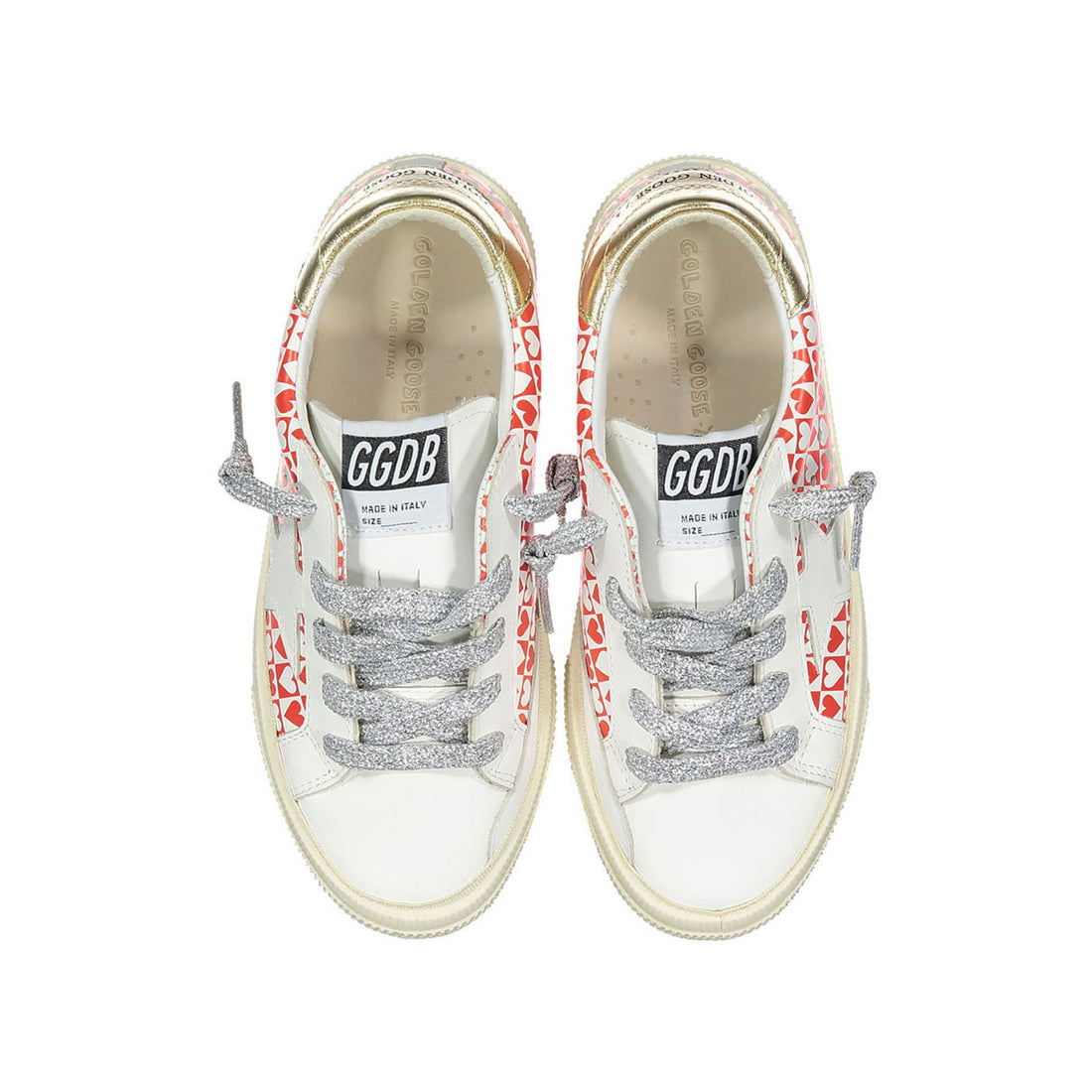 Golden Goose White/Red Hearts May Sneakers